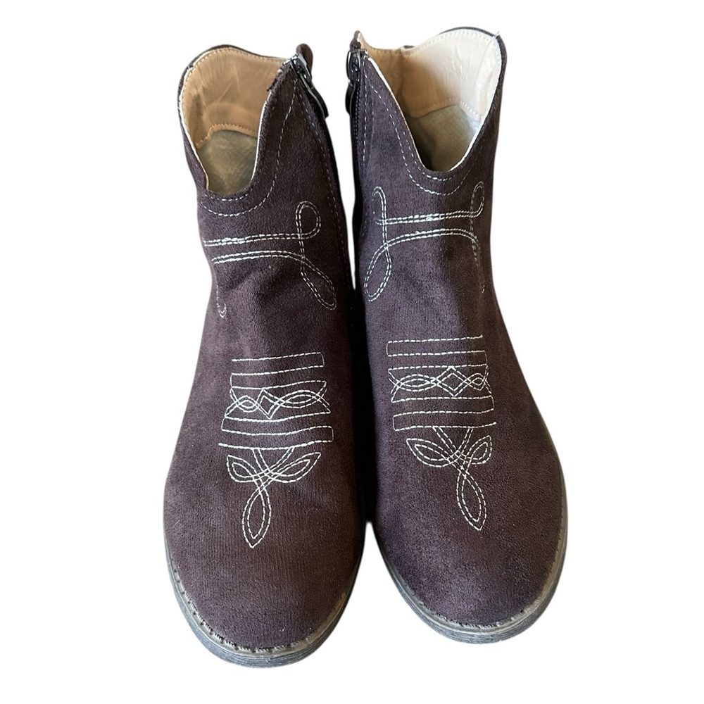 Cowboy giddy-up ankle boots booties brown faux suede zippered size 42 (10.5-11)
